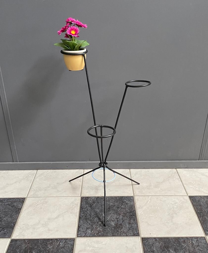 50 jaren etagère planten stand voor 3 bloempot zwart & blauw, Ophalen, Gebruikt