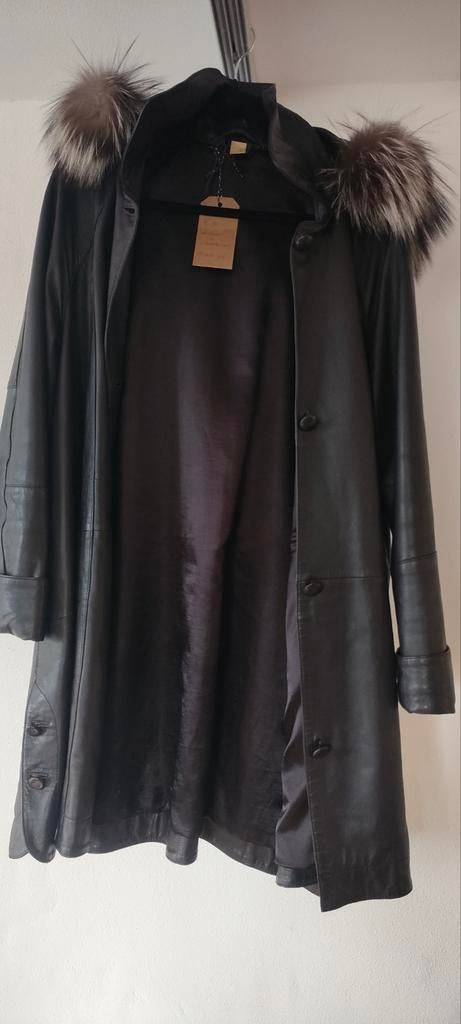 Degelijke soepelvallende lamsleren vintage jas met bontkraag, Bruin, Maat 42/44 (L), Ophalen of Verzenden, Zo goed als nieuw