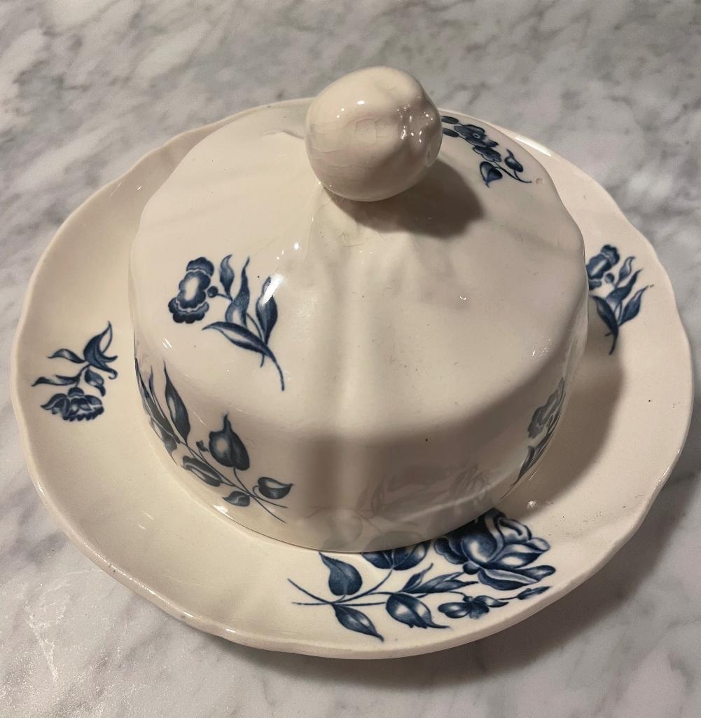 Petrus Regout&Cs Maastricht Bouquet Blue botervloot servies, Ophalen of Verzenden