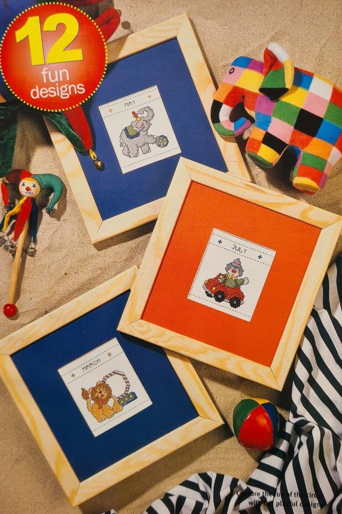 12 maanden kalender borduurpatronen van het circus, Hobby en Vrije tijd, Borduren en Borduurmachines, Ophalen, Nieuw, Handborduren