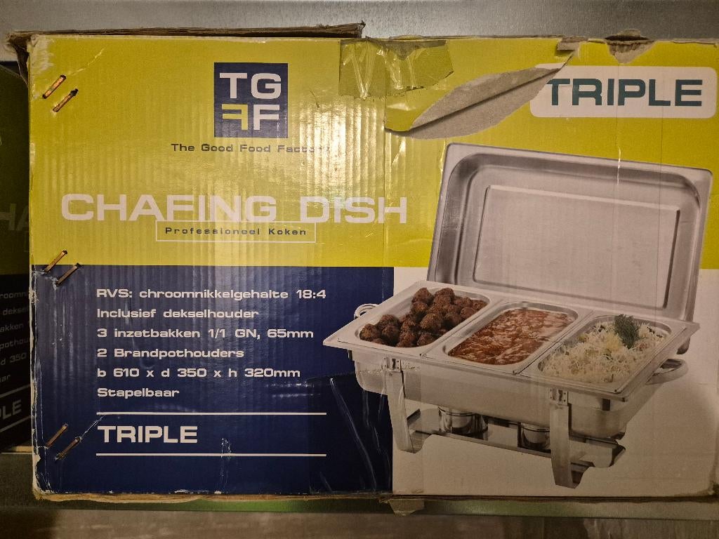 2x RVS chafing dish – professioneel buffetwarmhouder, Zilver, Ophalen of Verzenden, Metaal, Overige merken