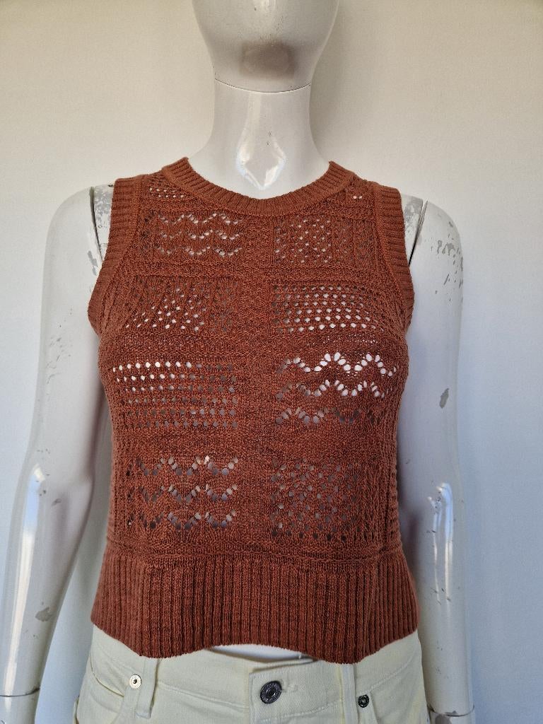 Esprit gehaakte spencer. Maat S. Roest, Bruin, Nijmegen, Verhip-vintage.nl, Nieuw