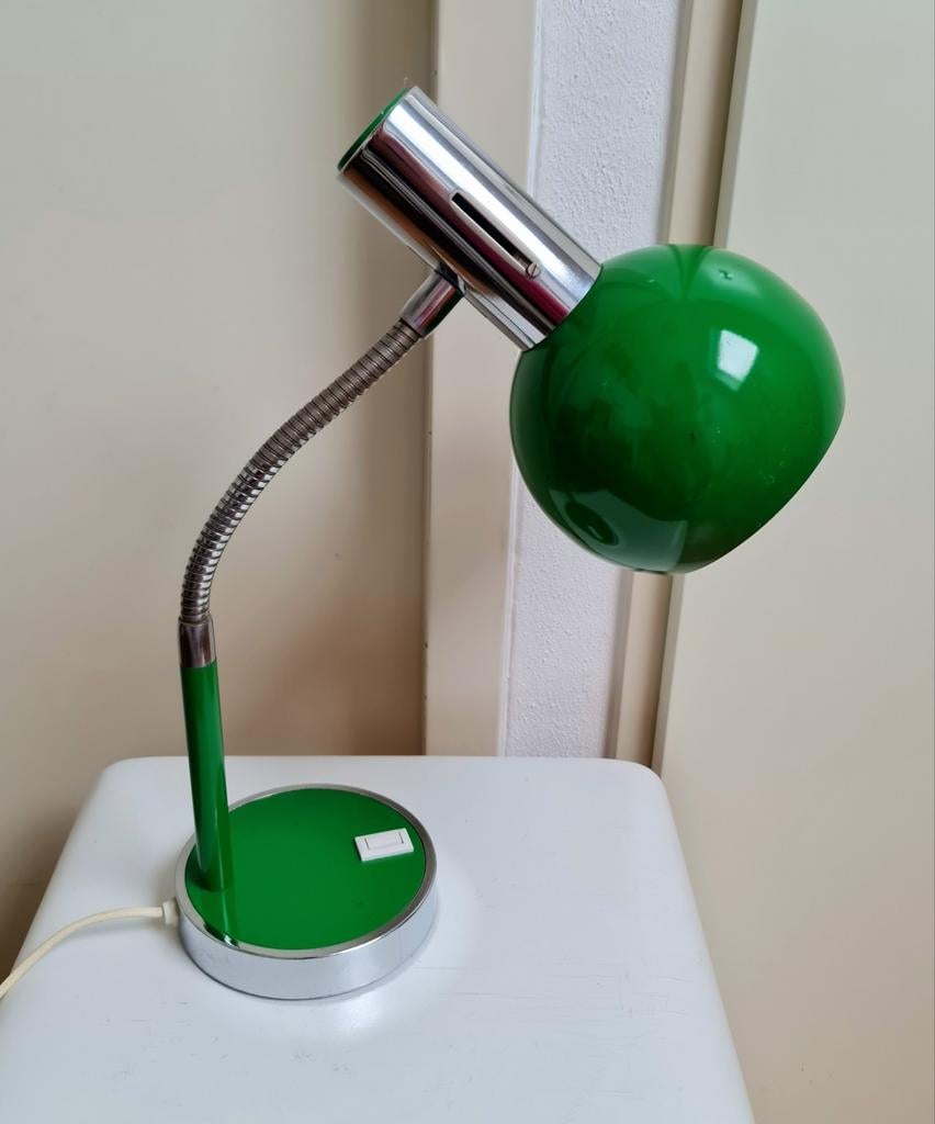 Vintage bollamp tafellamp bureaulamp groen seventies mooi, Ophalen, Gebruikt, 50 tot 75 cm, Metaal