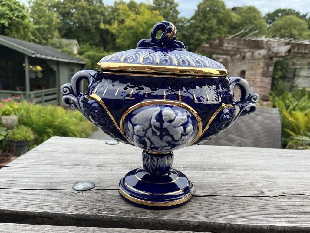 Schaal met deksel op voet  Keramos Italy  vintage, Huis en Inrichting, Gebruikt, Porselein of Keramiek, Schaal, Ophalen of Verzenden