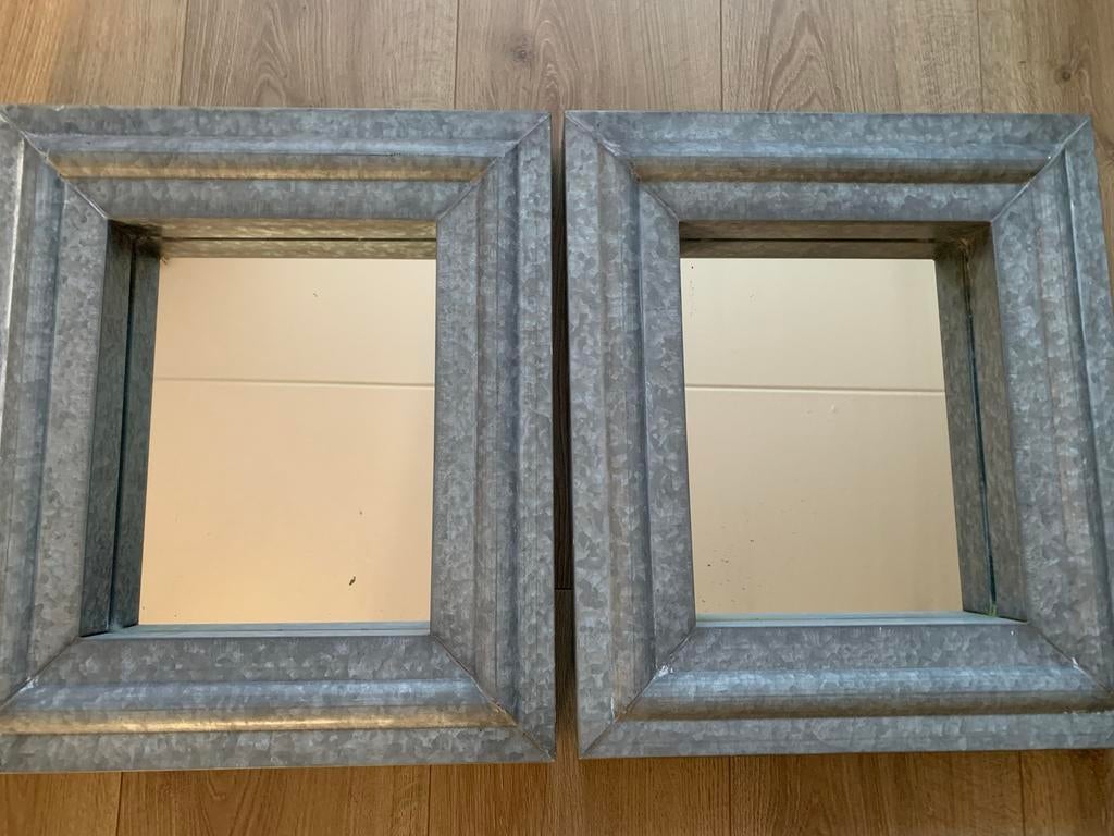 2 Robuuste spiegels zink tuin/terras, Tuin en Terras, Tuinwanddecoratie, Ophalen of Verzenden, Gebruikt