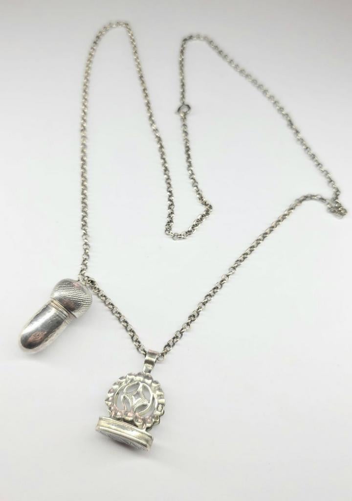 Zilveren Ketting Met Zilveren Zegelstempel eikel, Verzenden, Zilver