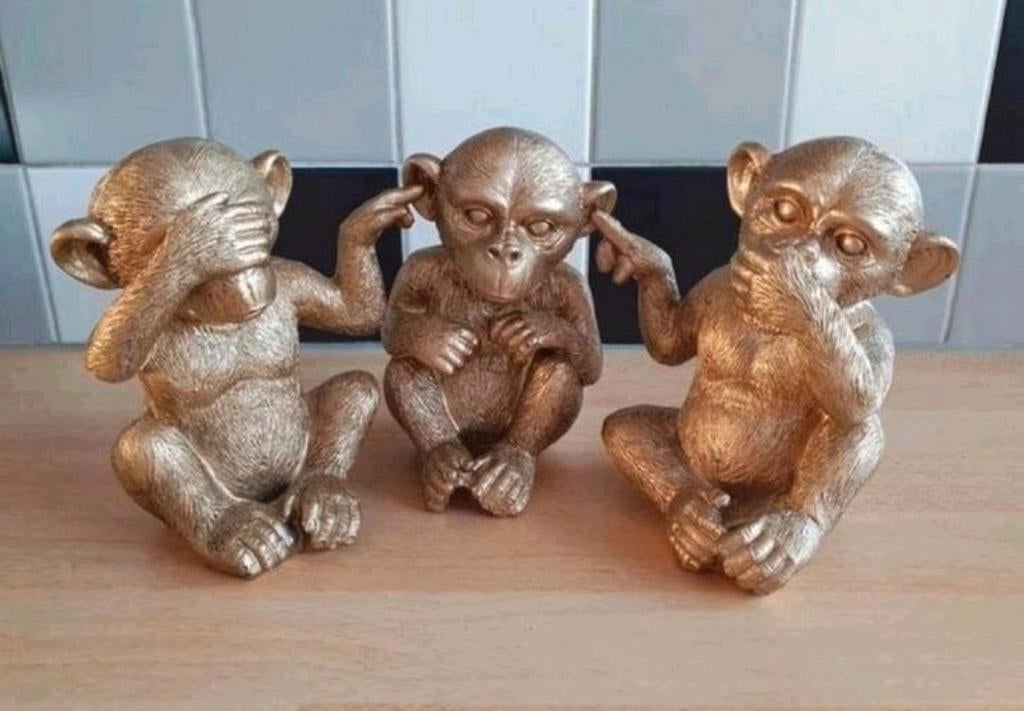 Aapjes, horen zien, zwijgen,  goudkleurig, Verzamelen, Ophalen of Verzenden, Zo goed als nieuw, Dier