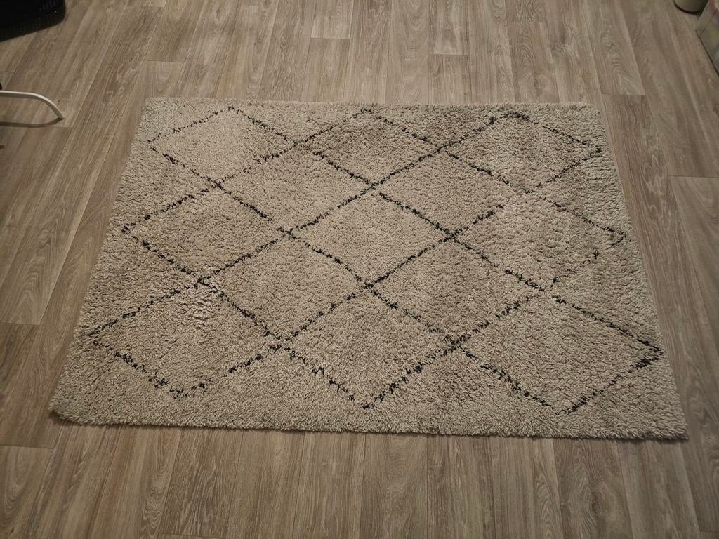 Zachte crèmekleur vloerkleed met ruitpatroon, Ophalen, Gebruikt, Modern, Scandinavisch, 150 tot 200 cm