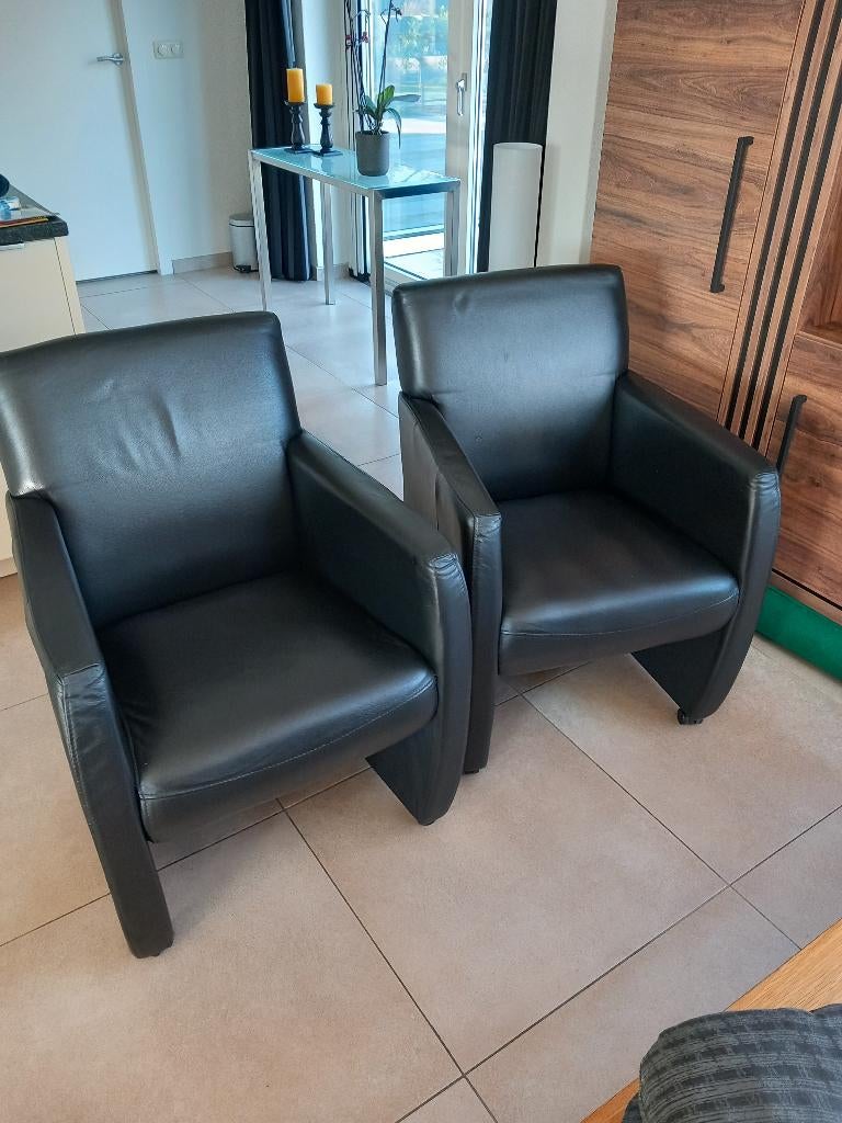 stoelen, Ophalen, Gebruikt, Zwart, Leer