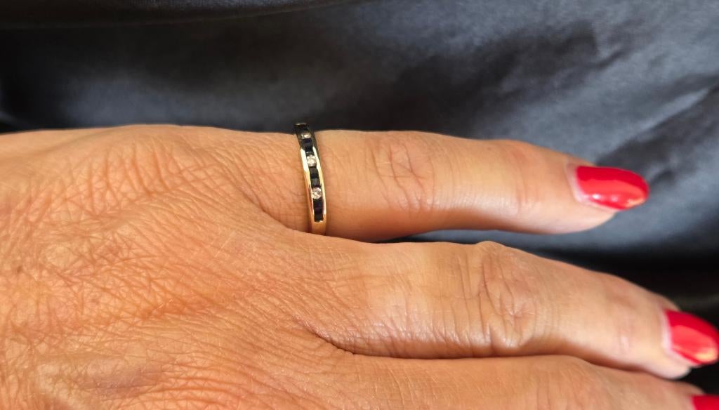 Gouden Vintage ring edelsteen saffier en diamant. 2026/187., Blauw, ., Ophalen of Verzenden, .