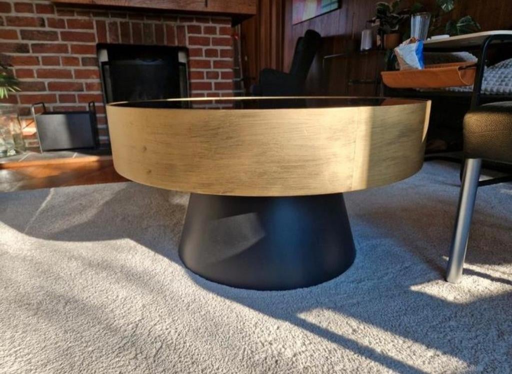 Knibbeler salontafel rond met glas, Huis en Inrichting, Ophalen, 50 tot 100 cm, Rond, Nieuw