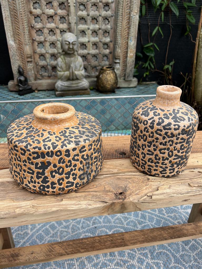 Aardewerk panter of luipaard vaas craquelé handwerk, Overige kleuren, Aardewerk of Porselein, Nieuw, Ophalen of Verzenden