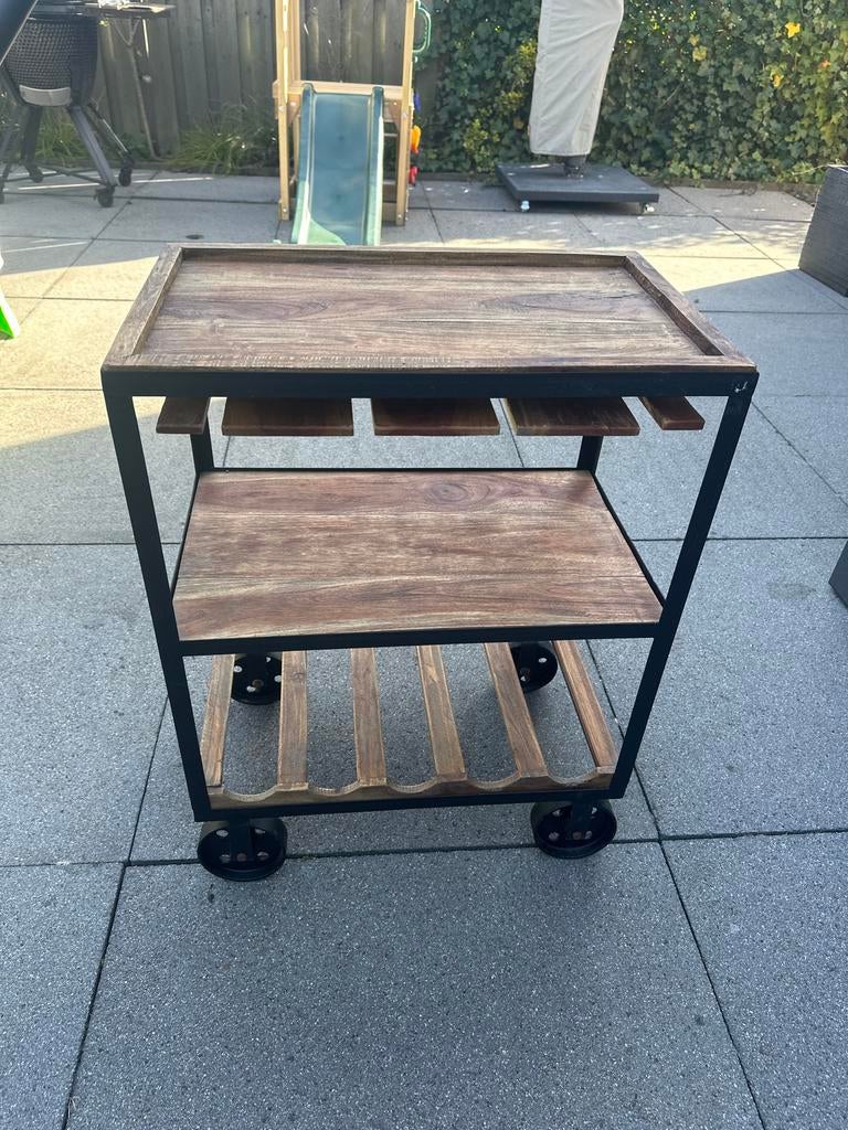 Wijnrek trolley met ruimte wijnglazen en flessen, Ophalen, Gebruikt, Minder dan 5 flessen, 75 cm of meer