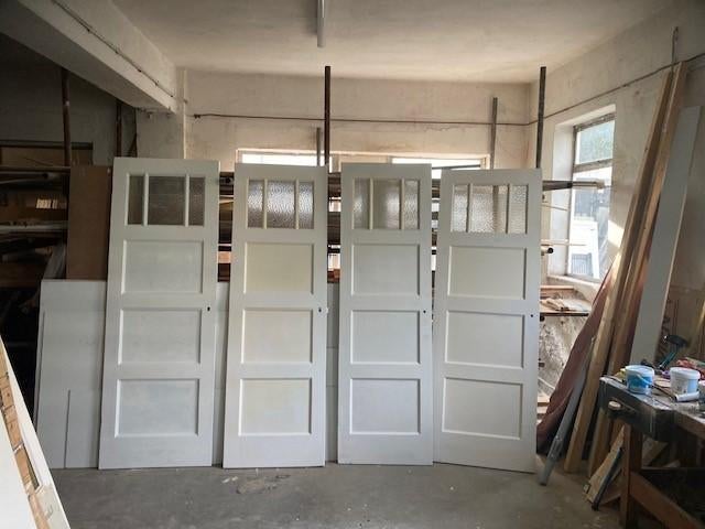 serie antieke smalle 4-vlaks 3-ruits paneeldeuren Bruynzeel, Ophalen, Gebruikt