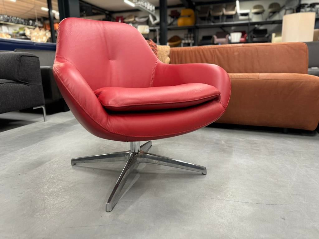 Nieuw Leolux Pode Sparkle Fauteuil rood leer Design stoel, Nieuw, Pode, 50 tot 75 cm, Leer