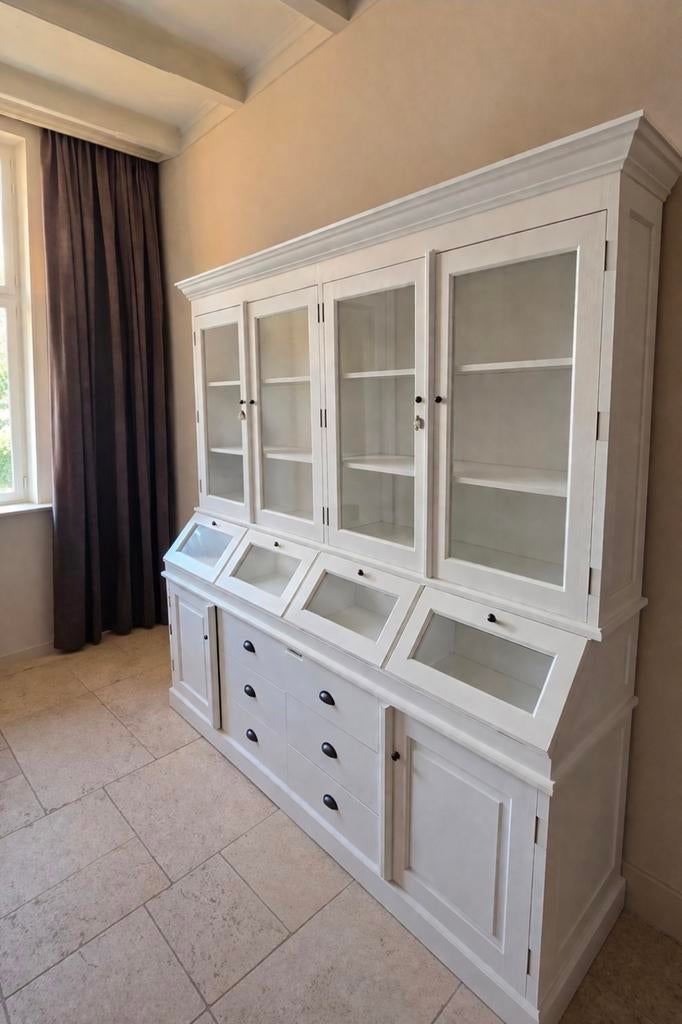 Mooie witte buffetkast met vitrine en lades, Ophalen, Gebruikt, Met deur(en), 150 tot 200 cm