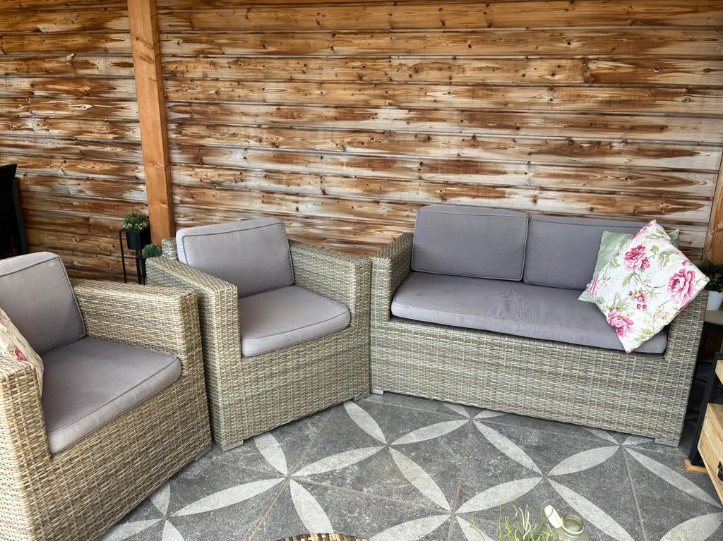 Fonteyn Loungeset 2pers bank en 2 stoelen.  bruin/grijs., Ophalen, 4 zitplaatsen, Gebruikt, Loungeset