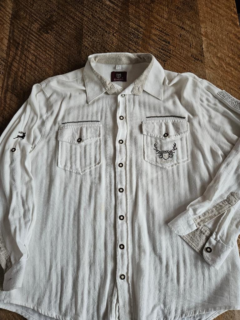 Oostenrijkse stijl herenhemd maat XL, Kleding | Heren, Overhemden, Ophalen of Verzenden, Gedragen, Beige, Halswijdte 43/44 (XL)