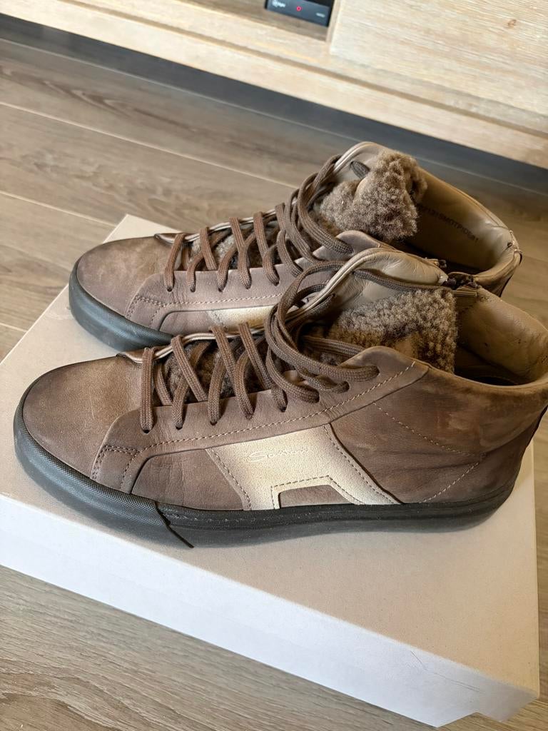 Bruine hoge suède Santoni sneakers maat 43, Kleding | Heren, Schoenen, Ophalen of Verzenden, Zo goed als nieuw, Bruin, Sneakers of Gympen