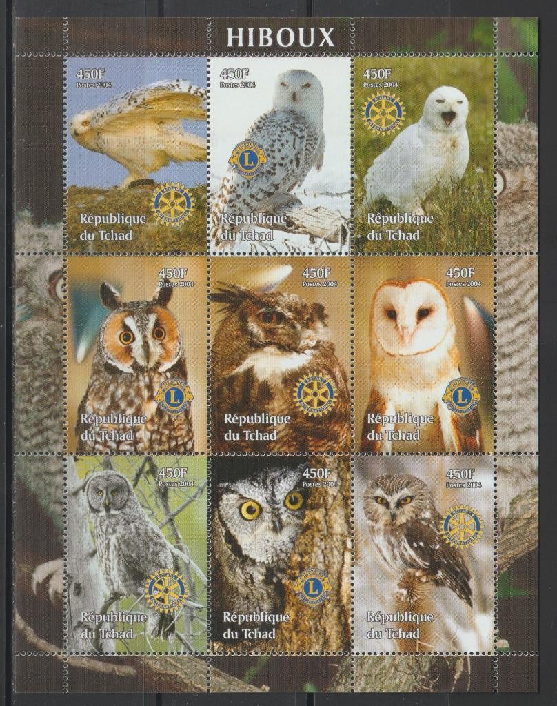 VOGELS = UILEN = Mooi bl. v 9st DU TCHAD-GB-017, Verzenden, Postfris, Dier of Natuur