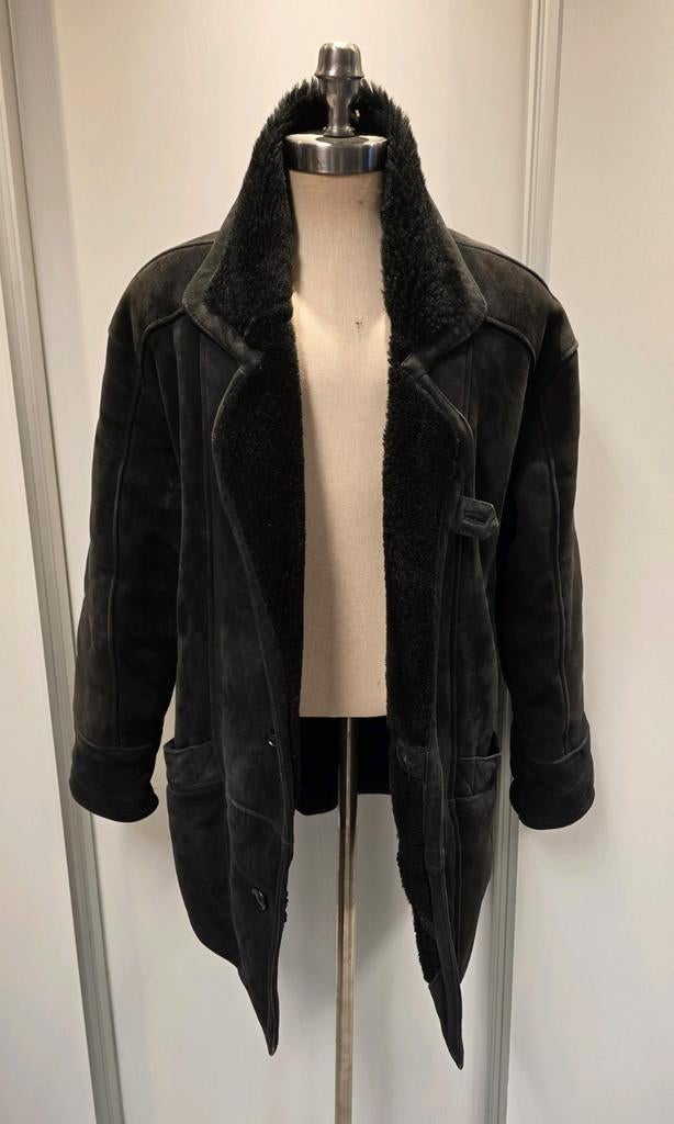 Zwarte heren lammy coat - maat XL - lamsvacht lamsleer, Kleding | Heren, Jassen | Winter, Ophalen of Verzenden, Gedragen, Maat 56/58 (XL)