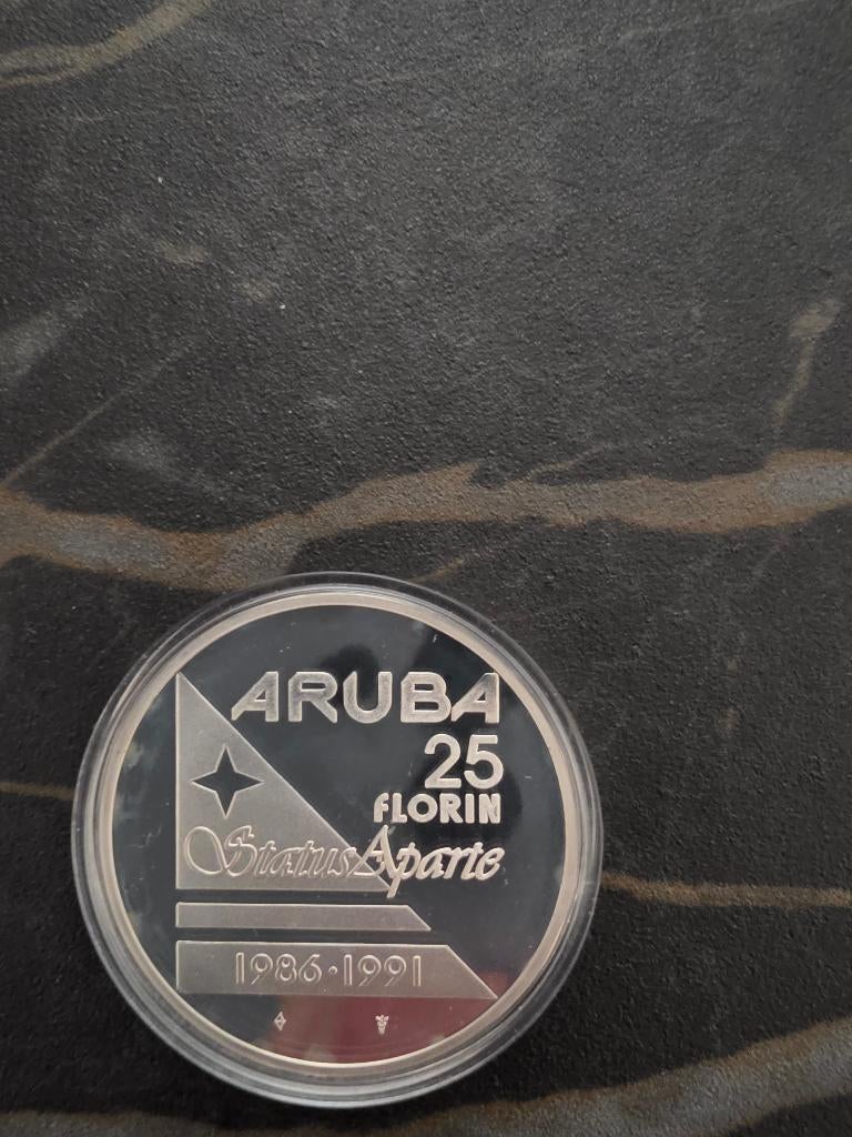 25 florin Aruba zilver Status Aparte, Verzenden, Koningin Beatrix, Zilver, Overige waardes
