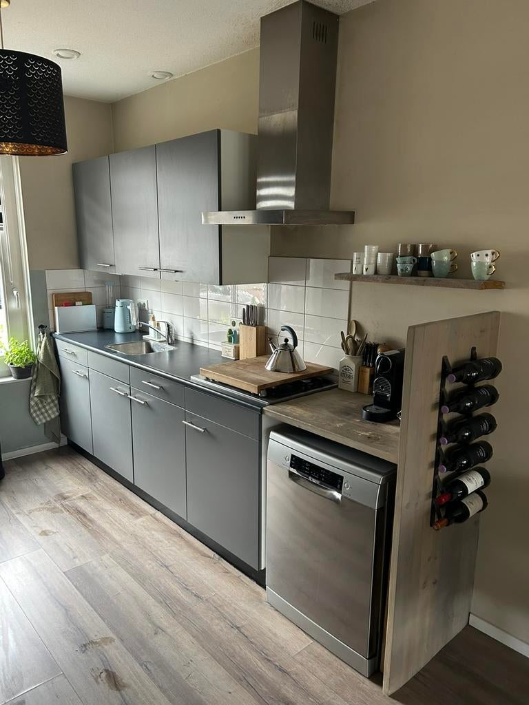 Keukenblok compleet, incl apparatuur antraciet, Ophalen, Gebruikt, Enkelwandige keuken, Kunststof