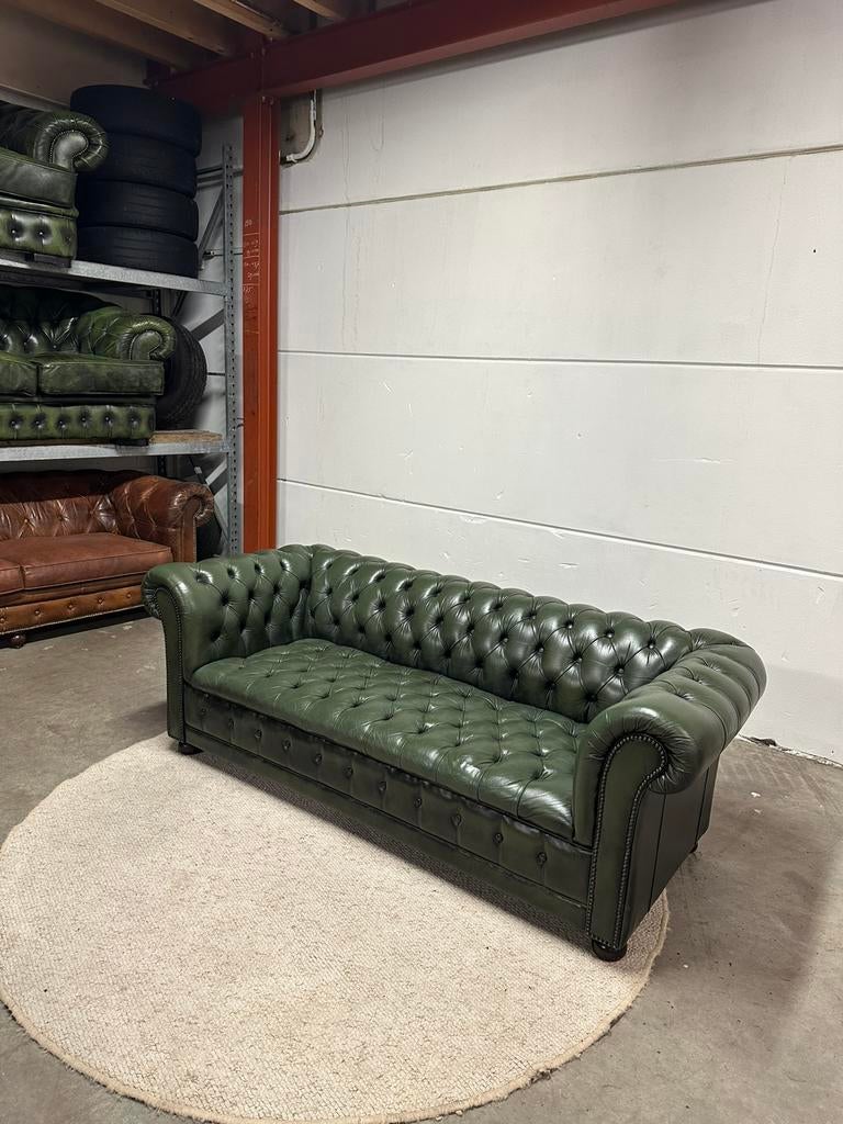 Groene chesterfield bank bankstel 3 zits vintage, 2871SK, Klassieke, Mariansoliak8@gmail.com, Ophalen of Verzenden