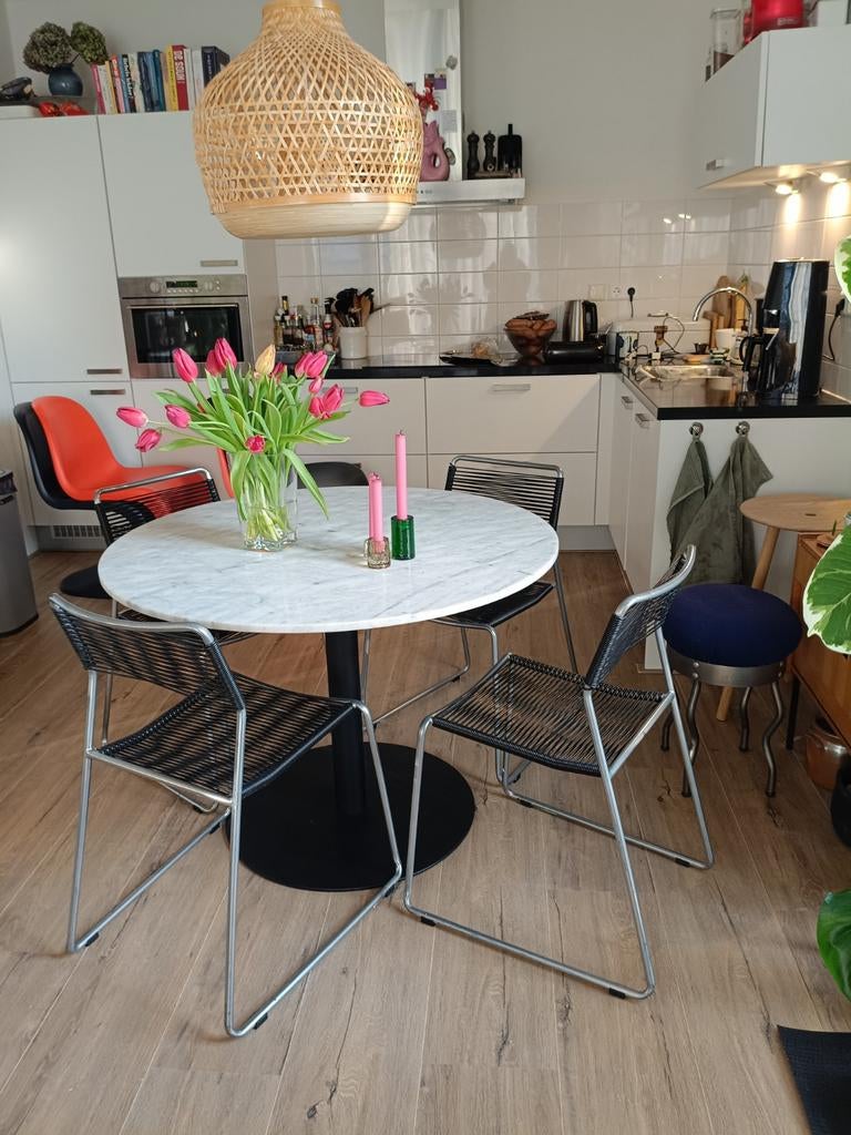 4x Vintage IKEA Melker Spaghetti Stoelen, Huis en Inrichting, Stoelen, Gebruikt, Vier, Kunststof, Metaal, Zwart, Ophalen