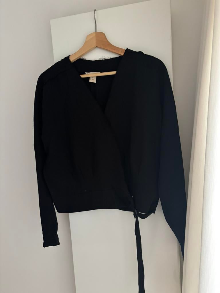H&M Trend kimono top, zwarte blouse, overslag top, maat S/M, Ophalen of Verzenden, Nieuw, Maat 36 (S), Zwart