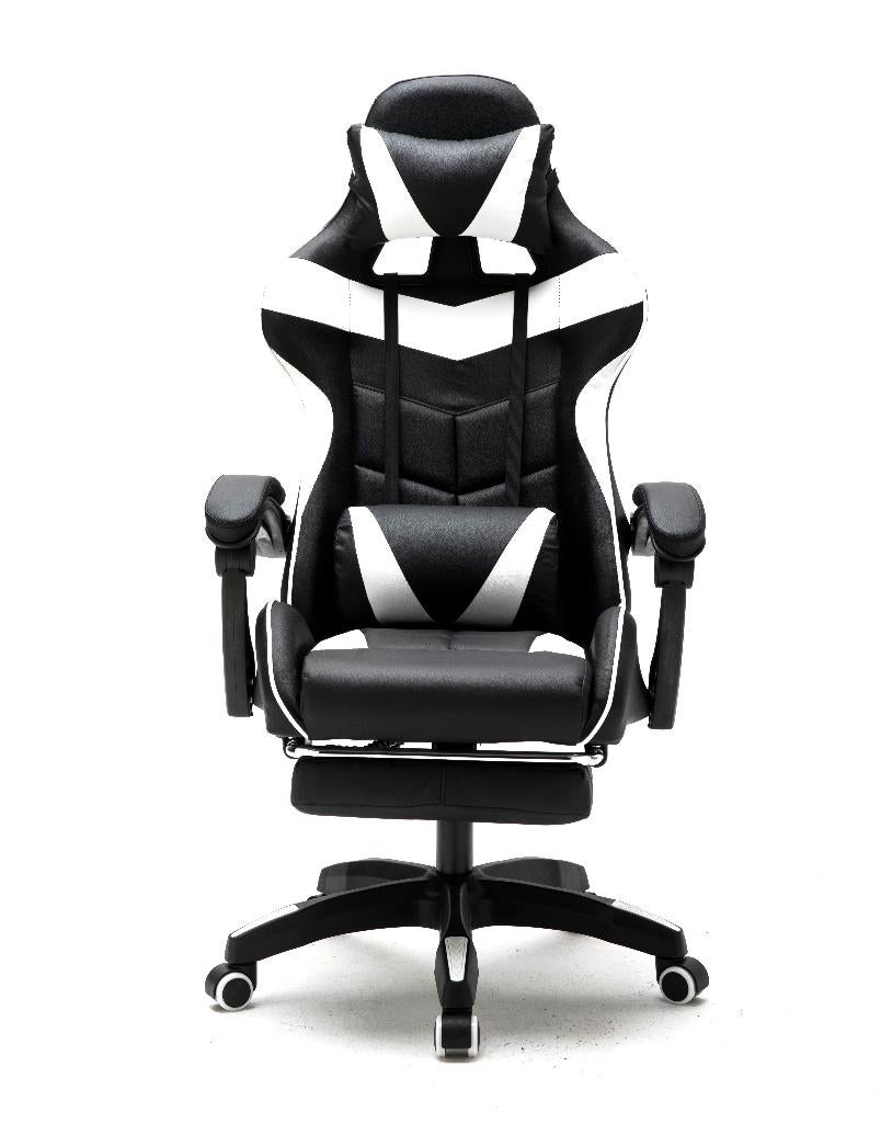Gamestoel Cyclone met voetsteun - bureaustoel zwart wit, Huis en Inrichting, Bureaustoelen, Ophalen, Gaming bureaustoel, Zwart