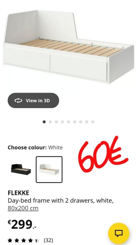 Ikea FLEKKE bedbank met 2 lades - uitstekende staat, Huis en Inrichting, Slaapkamer | Bedden, Eenpersoons, Wit, Ophalen of Verzenden