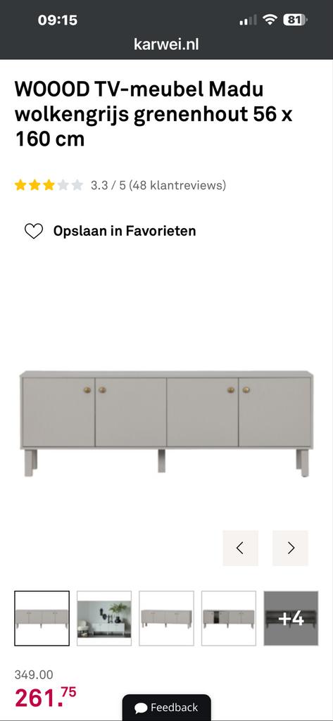 WOOOD Madu TV-meubel wolkgrijs grenenhout, Ophalen, 150 tot 200 cm, Zo goed als nieuw, Minder dan 100 cm