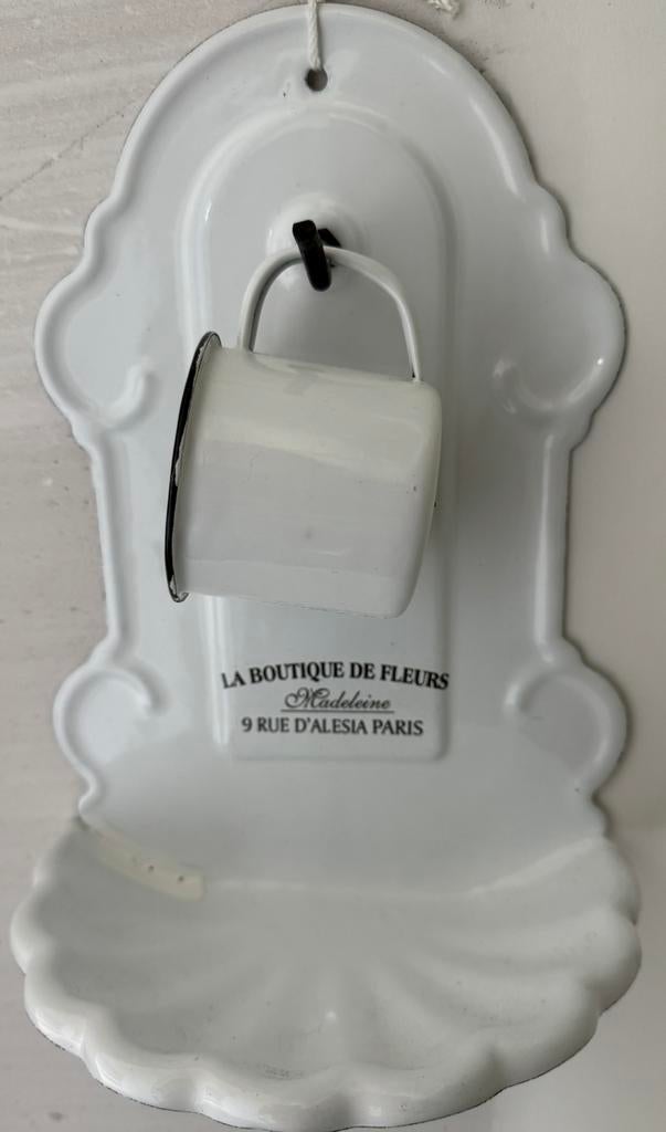 Emaille zeephouder met drinkbeker, Ophalen of Verzenden