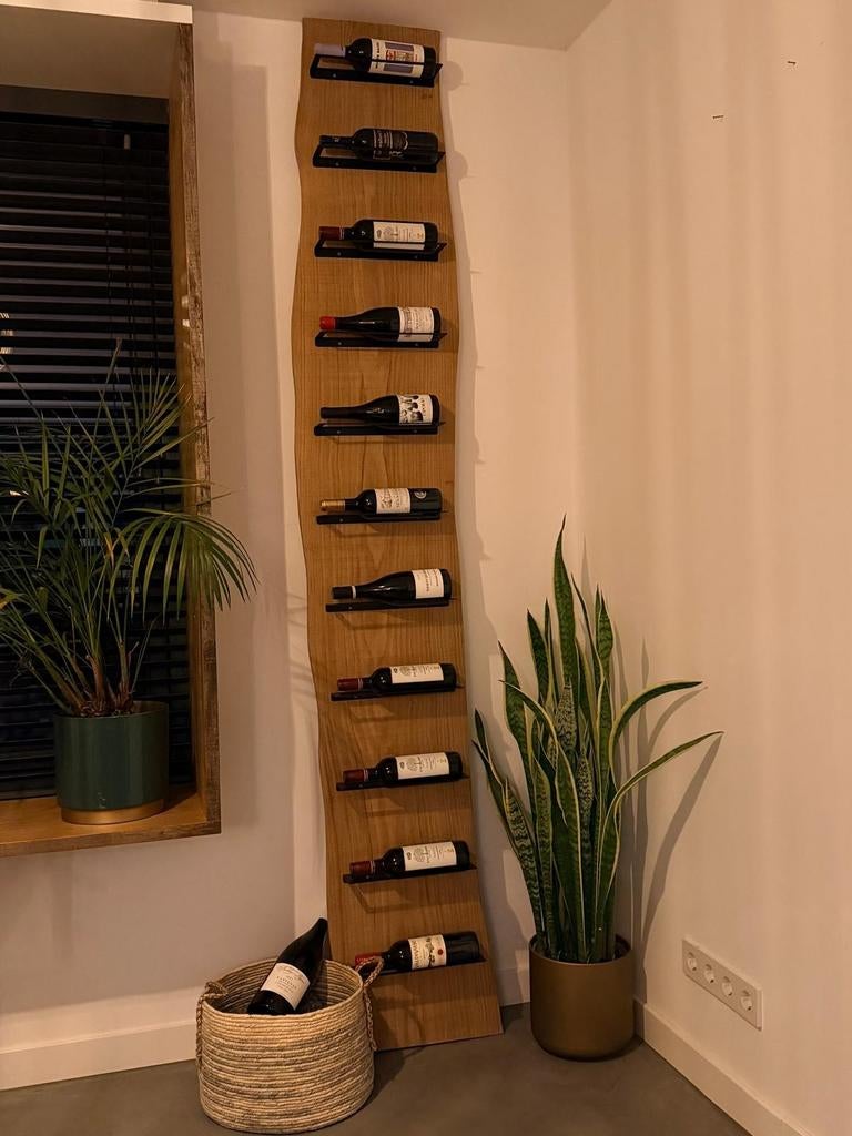Wijnrek muur - eikenhout - wijnrek wand - maatwerk, 5 tot 15 flessen, Nieuw, Ophalen of Verzenden, 75 cm of meer