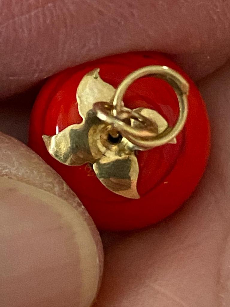 Klassiek hanger goud 750 bloedkoraal, Sieraden, Tassen en Uiterlijk, Antieke sieraden, Hanger, Goud, Ophalen of Verzenden