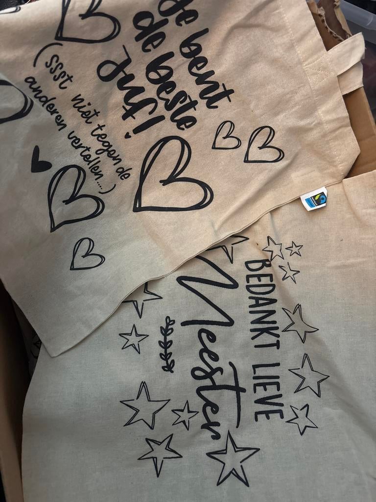 Canvas Tassen Restpartij - Bedrukte Shoppers, Ophalen of Verzenden, Nieuw, Beige, Shopper