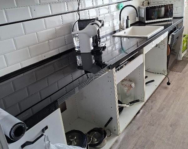 Composiet aanrecht met composiet spoelbak, Ophalen of Verzenden, Zo goed als nieuw, Minder dan 100 cm, Zwart