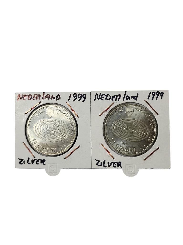 2x Zilveren 10 Gulden stukken uit 1999, Postzegels en Munten, Munten | Nederland, Setje, Koningin Beatrix, Zilver, Ophalen of Verzenden