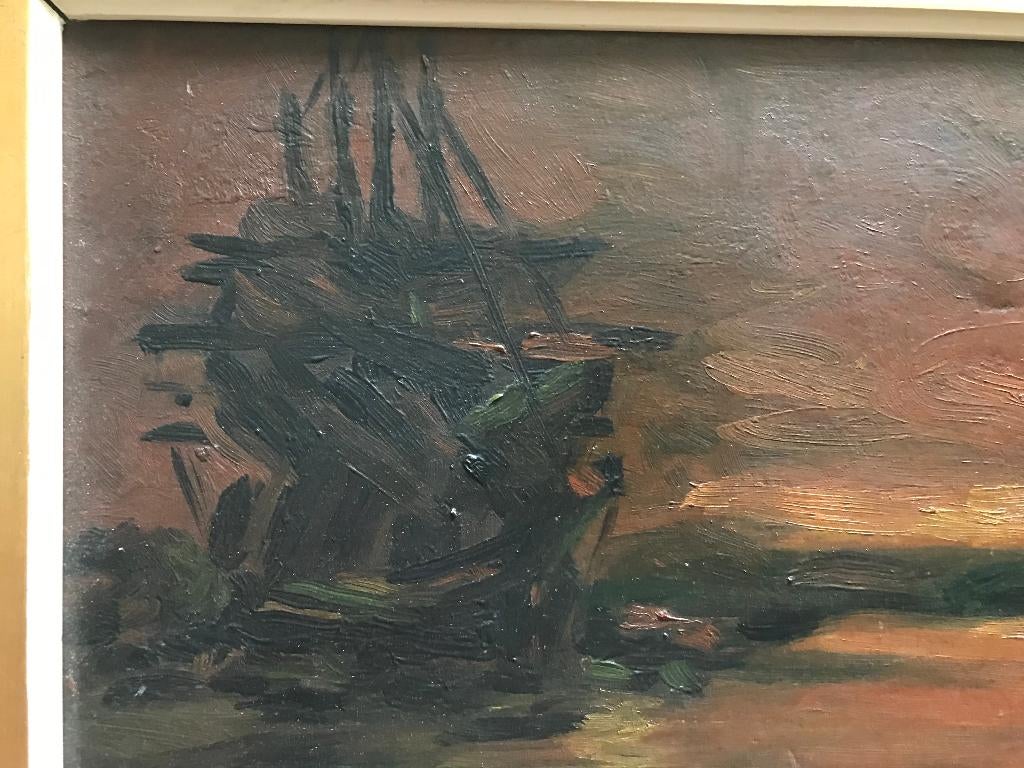 olieverf op paneel maritiem koekkoek schip in de branding, Antiek en Kunst, Kunst | Schilderijen | Klassiek, Ophalen of Verzenden