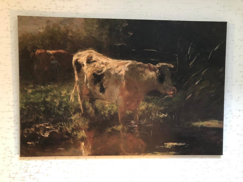 Willem Maris (kunstprint canvas). Koe bij water., Ophalen