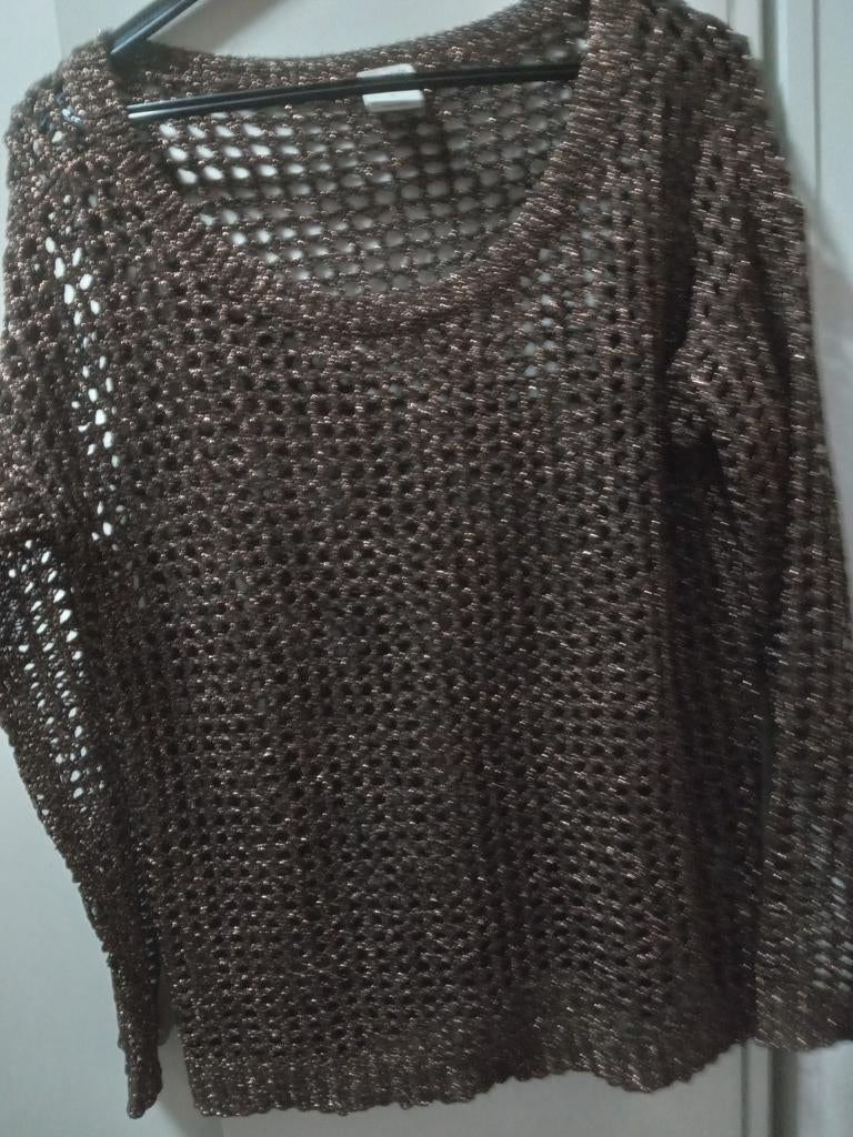 Bruine brozige gehaakte trui maat s, Kleding | Dames, Grote Maten, Ophalen of Verzenden, Zo goed als nieuw, Bruin, Trui of Vest