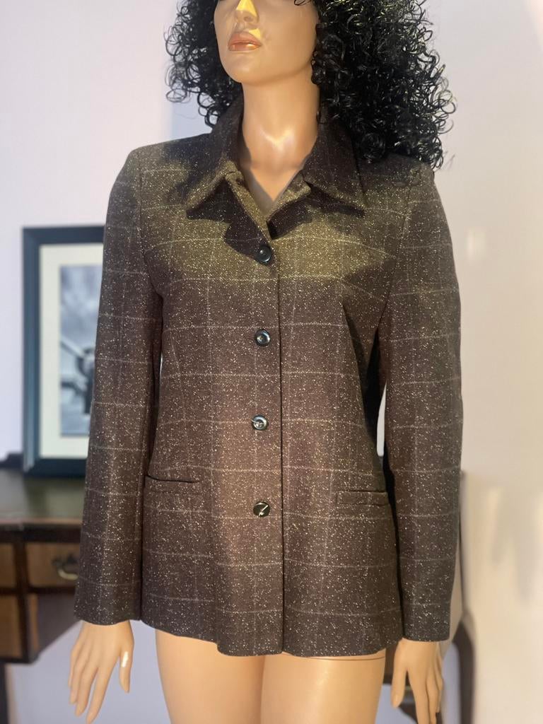 M&S Mode blazer maat 38 donkerbruin geruit wolmix, Maat 38/40 (M), Bruin, Ophalen of Verzenden, Jasje