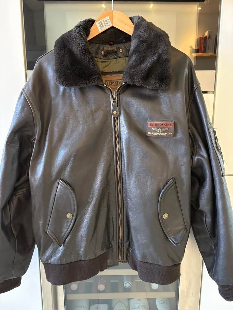 Redskins XXL leren pilotenjas bomberjas, Kleding | Heren, Ophalen of Verzenden, Zo goed als nieuw, Maat 56/58 (XL), Bruin