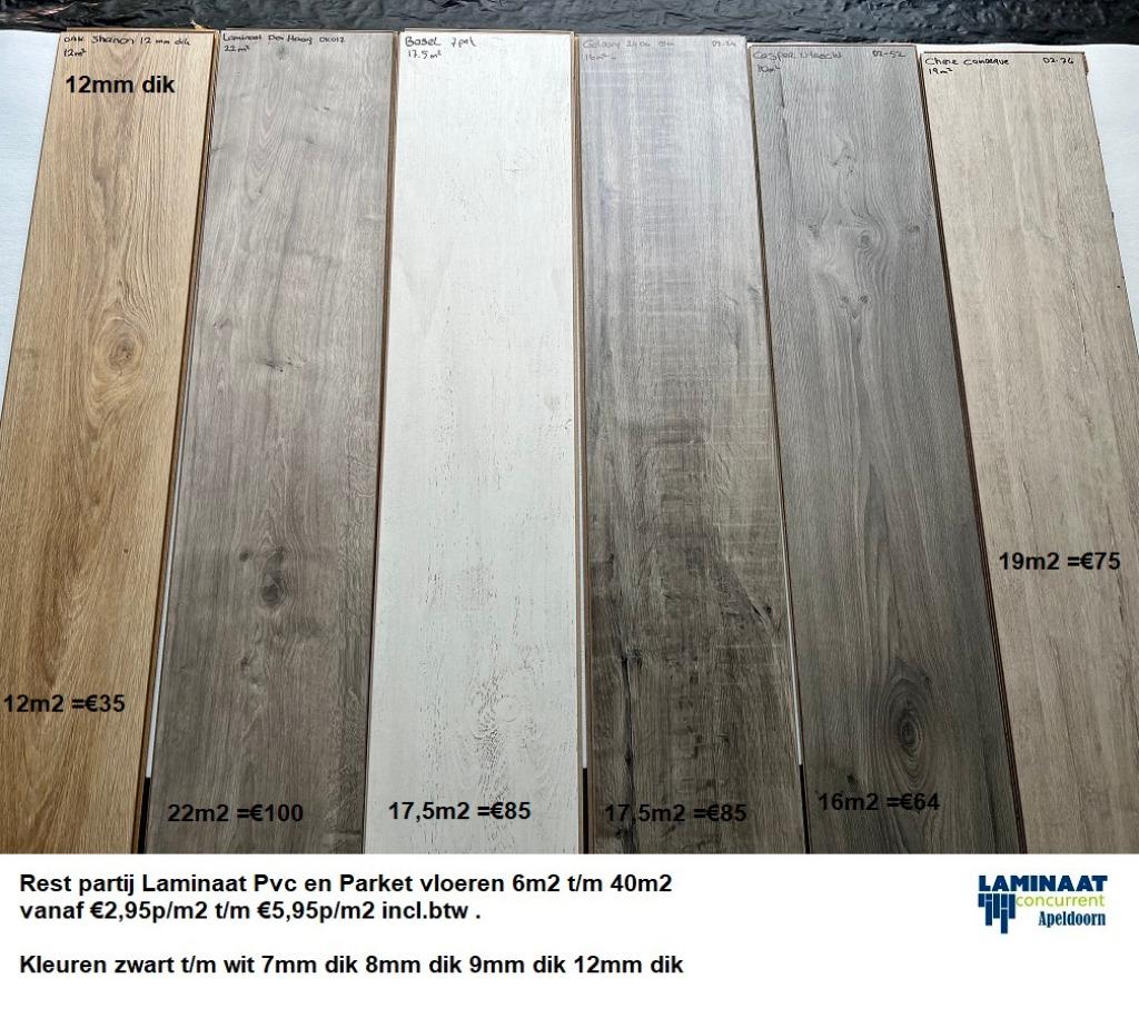 Rest Partij Laminaat Pvc en Parket vanaf €2,95p/m2, Ophalen, 75 m² of meer, Nieuw, Rest partij vloeren