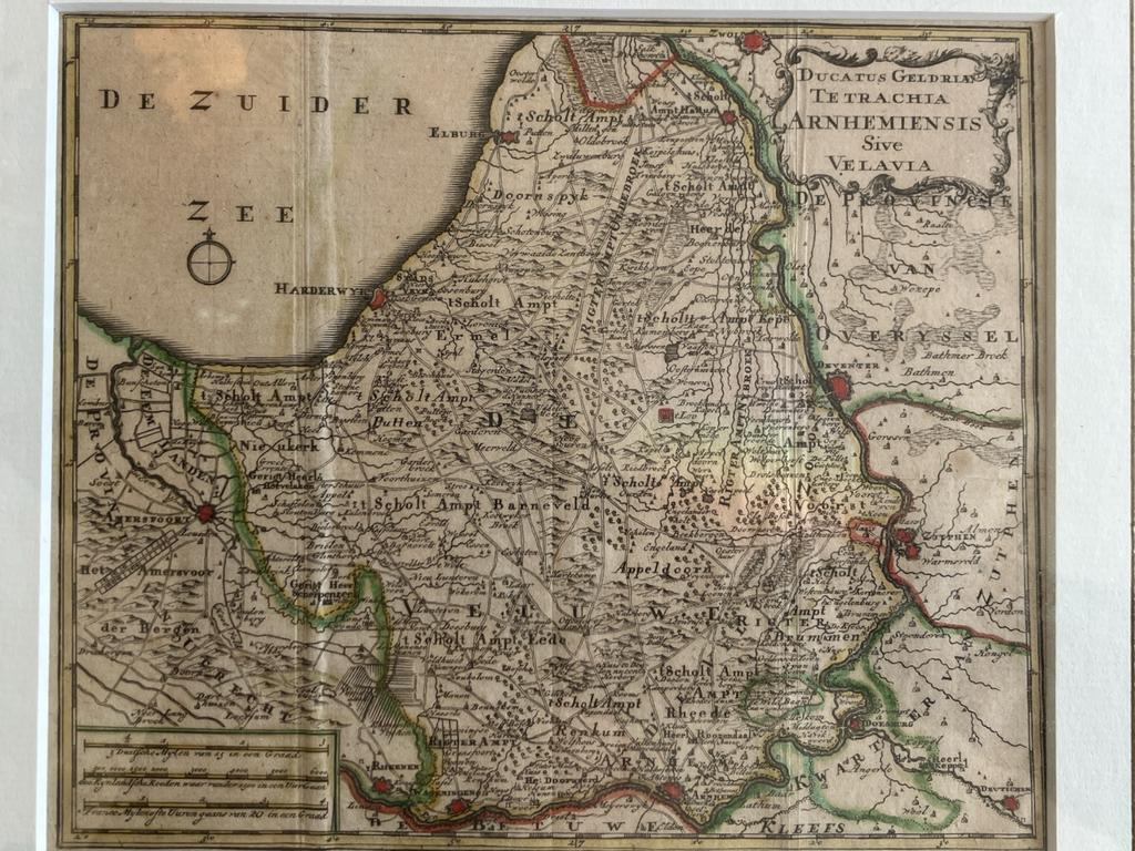 Kopergravure Veluwe / Arnhem 1740, Hendik de Leth, Ingelijst, Cartografie, Ophalen of Verzenden, Gravure