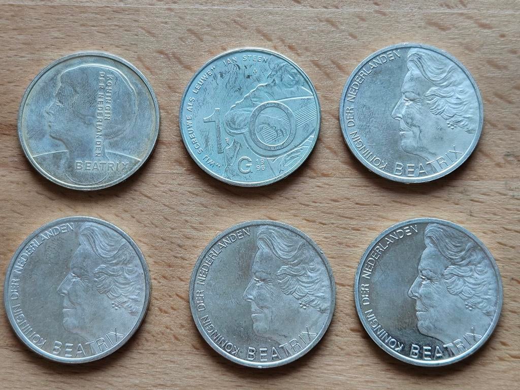 6 Zilveren Beatrix tientjes, partij 2., Setje, Koningin Beatrix, Zilver, Ophalen of Verzenden