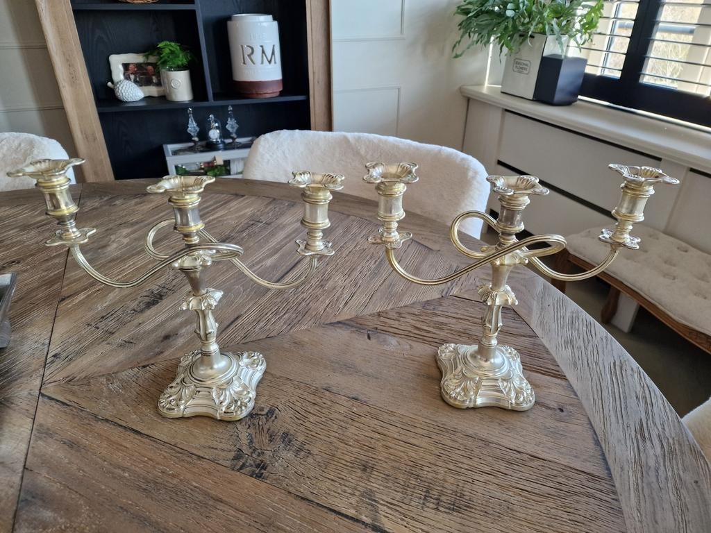 verzilverd 3 armige kandelaar, Antiek en Kunst, Ophalen of Verzenden