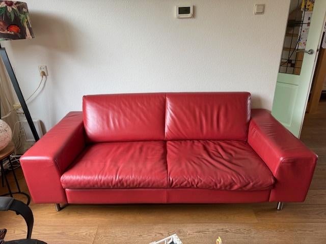 rood leren bankstel, Huis en Inrichting, Ophalen, Gebruikt, Overige maten, Rechte bank
