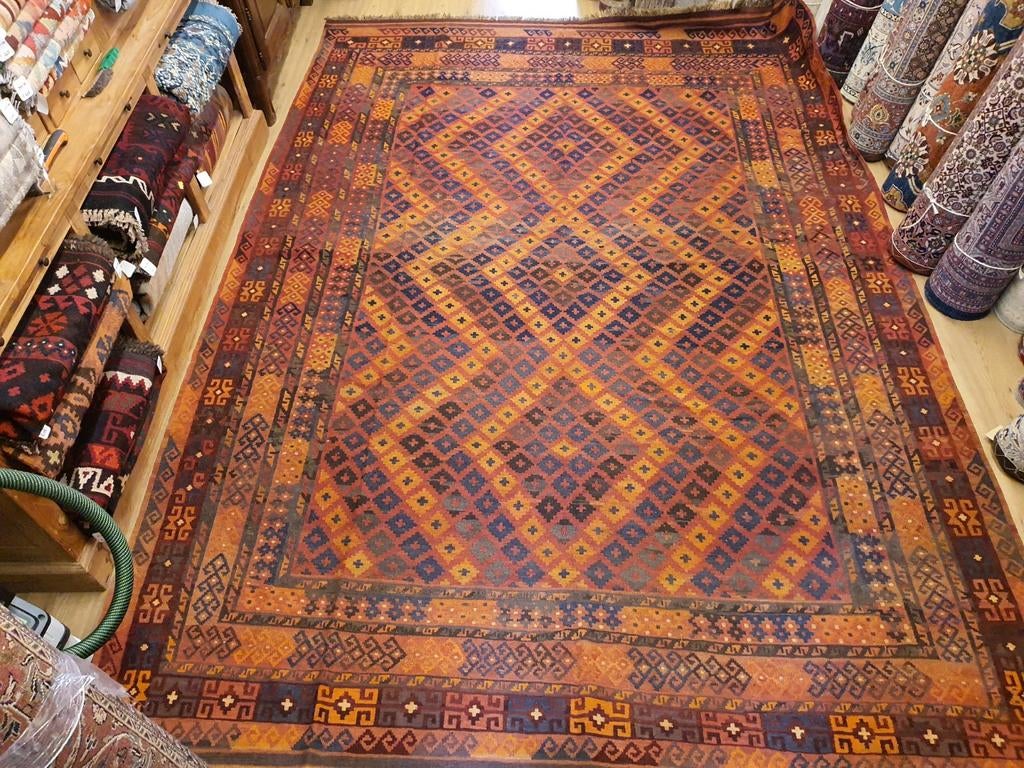 Handgeweven oosterse wollen kelim 387x262, Info@SlatsAntiek.nl, Crème, Vof Slats Antiek, Ophalen of Verzenden